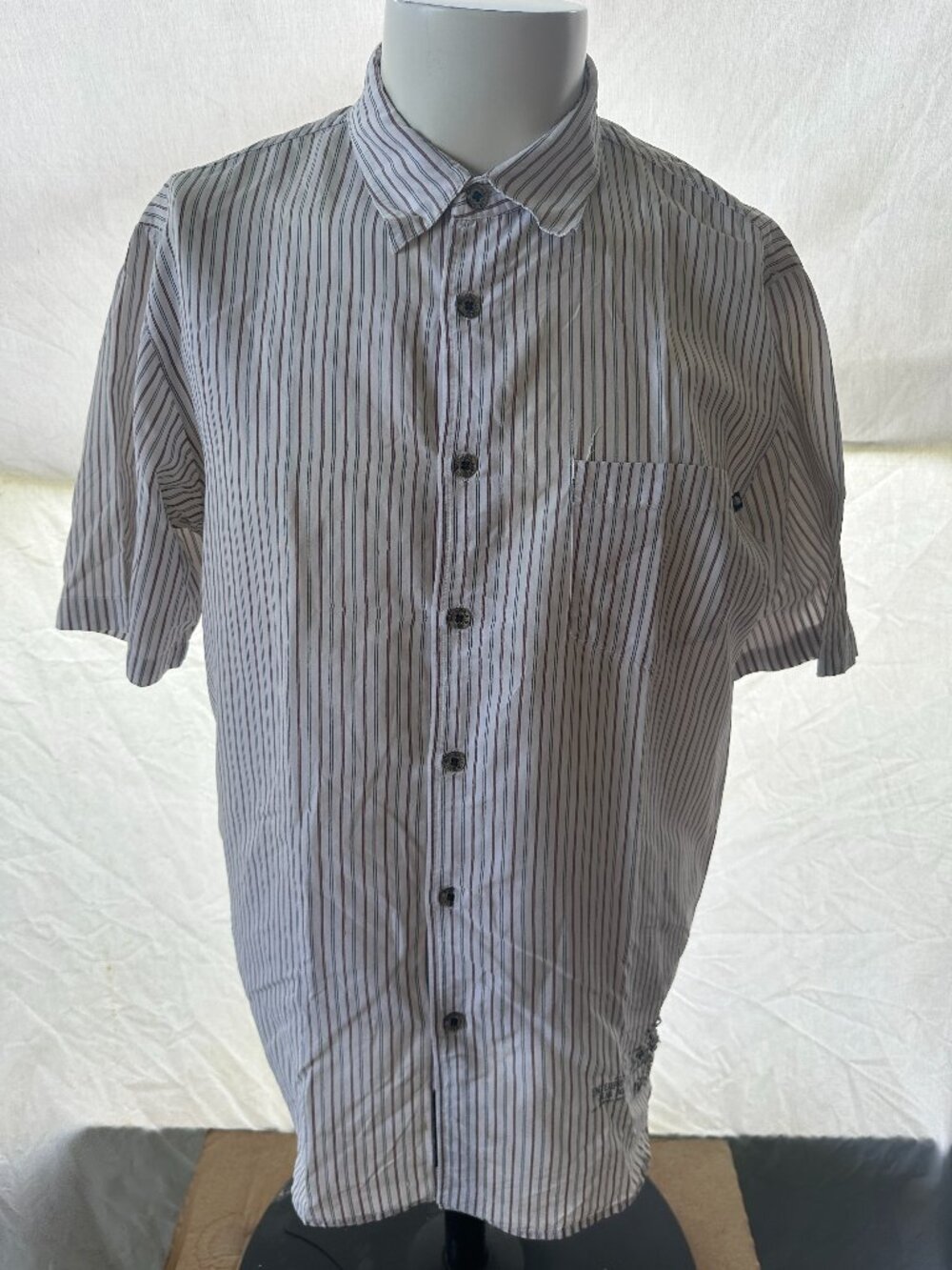 Lost Enterprises Big Daddy Men's White Striped SS Button Front Shirt Large Cotto